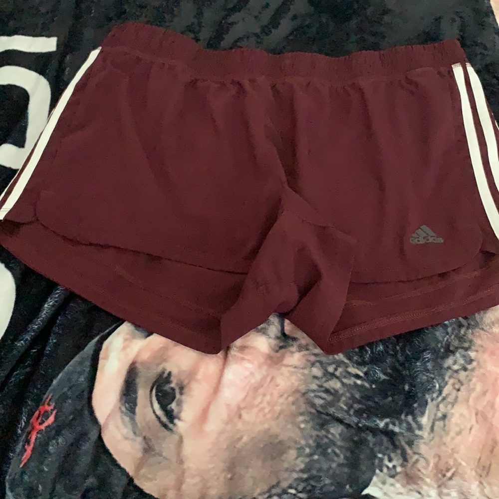 Maroon adidas workout shorts